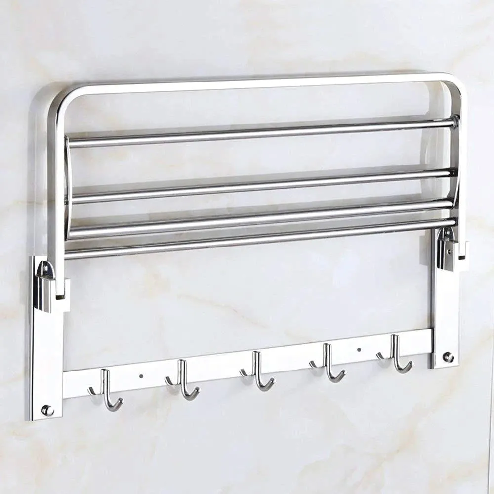 0491 Stainless Steel Folding Towel Rack Cum Towel Bar 18 Inch