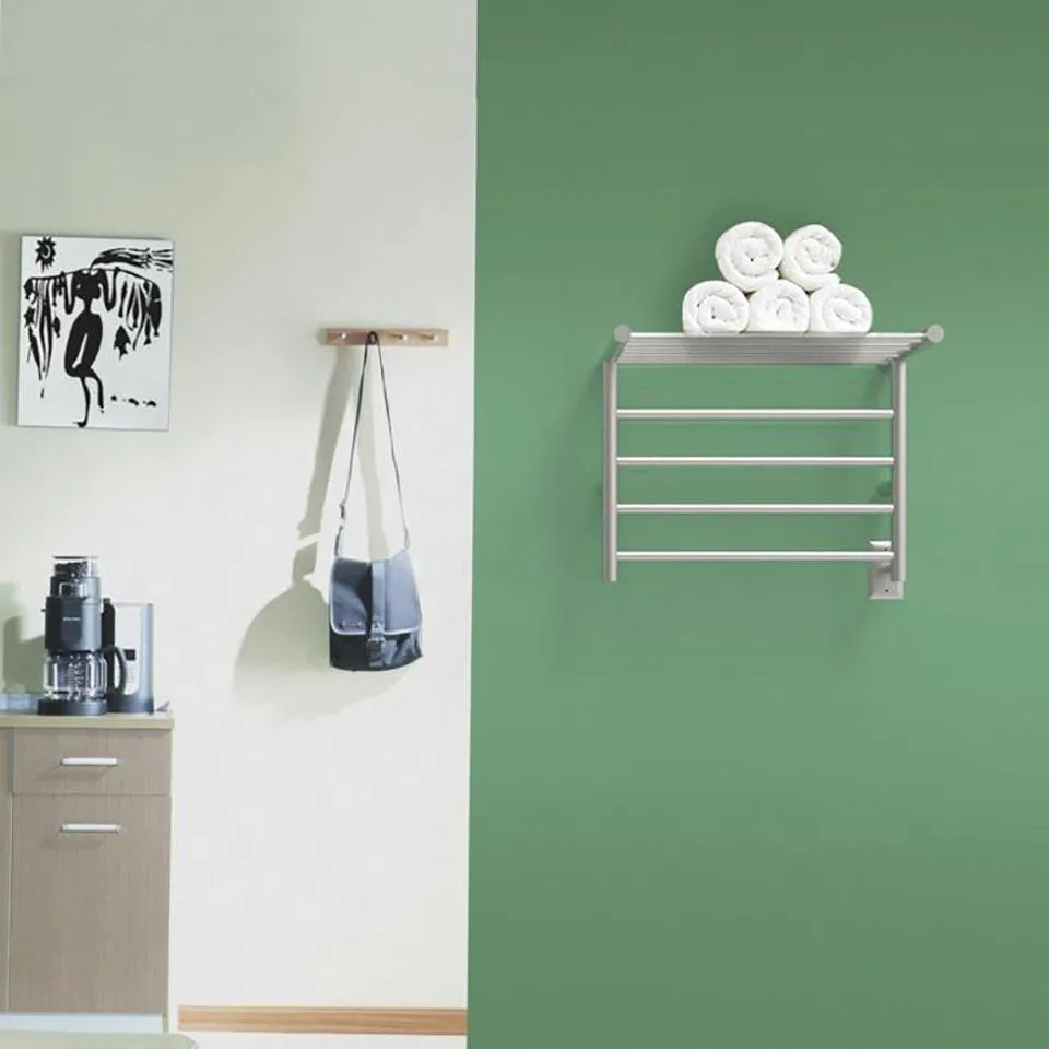 Amba RSH-B Radiant Shelf Hardwired   Plug-in Combo 8 Bar Towel Warmer in Brushed