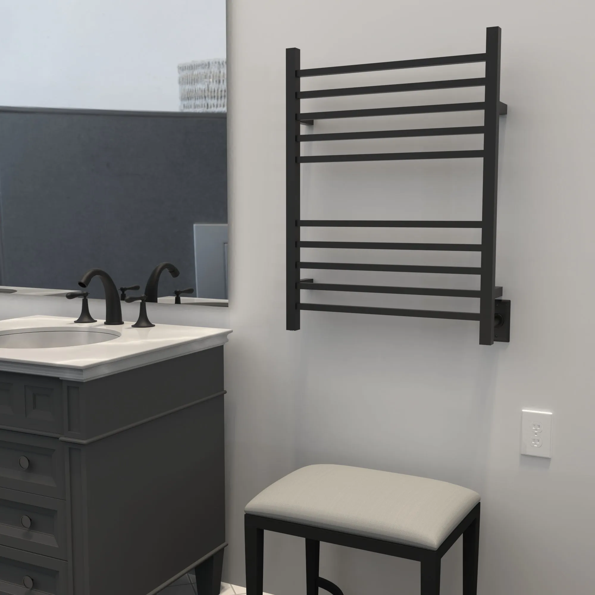 Amba RSWH-MB Radiant Square Hardwired   Plug-in Combo 10 Bar Towel Warmer in Matte Black