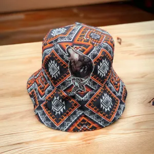 Black Native design Bucket Hat ( red wolf )