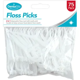 Dental Floss Toothpicks 75 Pack - Oral Care Hygiene Tool for Cleaning Between Teeth