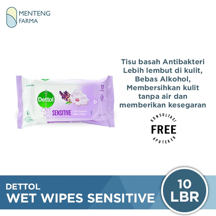 Dettol Anti Bakteri Wet Wipes Sensitive Isi 10 Lembar / Tisu Basah