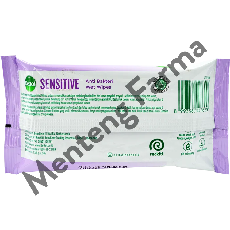 Dettol Anti Bakteri Wet Wipes Sensitive Isi 10 Lembar / Tisu Basah