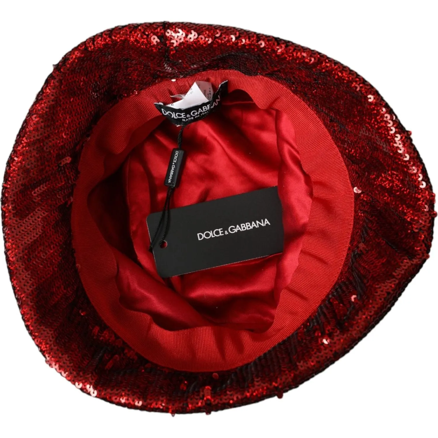 Dolce & Gabbana Red Sequined Nylon Bucket Hat Men