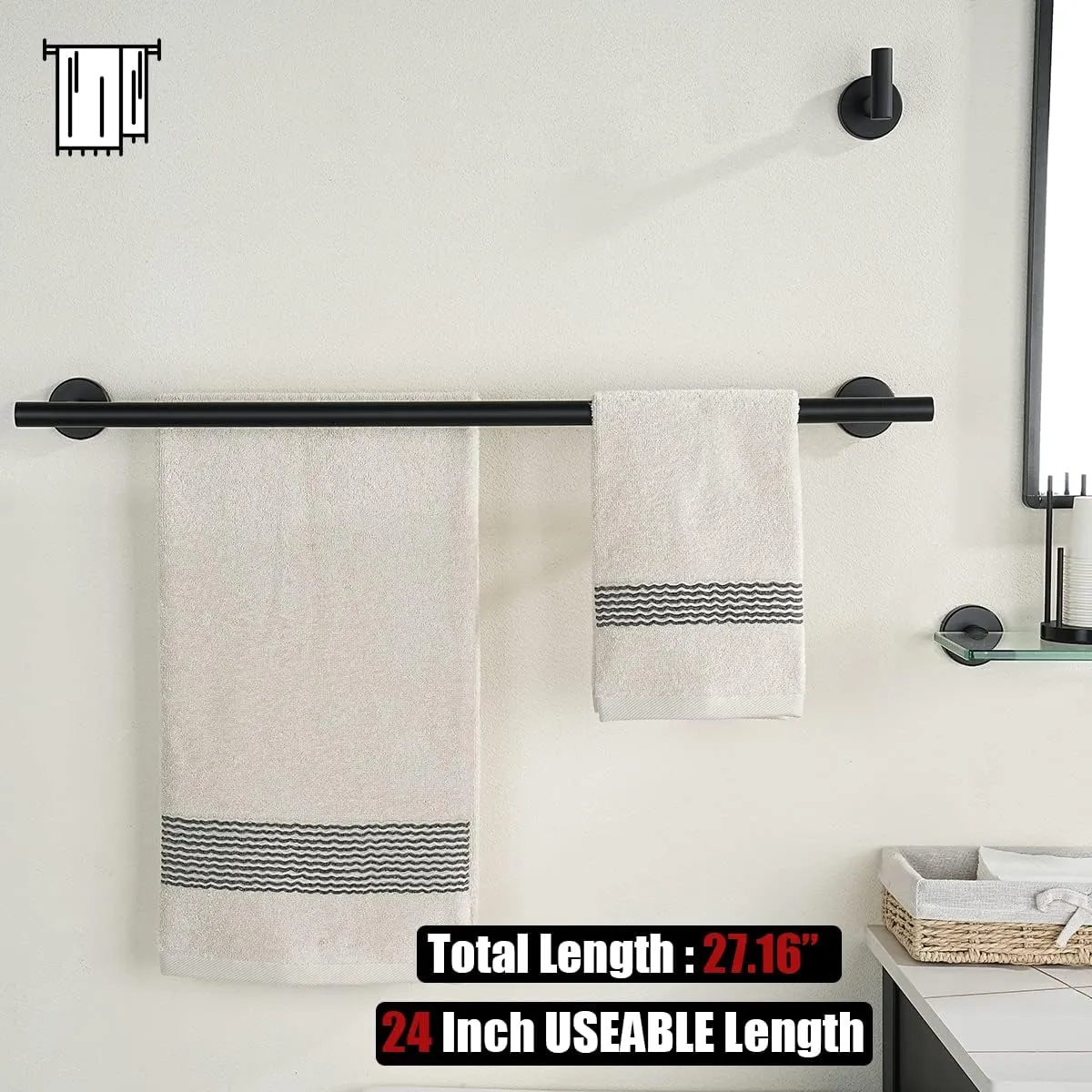 Double Towel Bar, 304 Stainless Steel Thicken 0.8mm Bath Towel Rack for Bathroom, Towel Holder Wall Mount