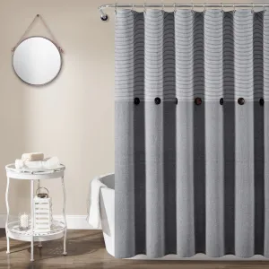 Farmhouse Button Stripe Yarn Dyed Shower Curtain