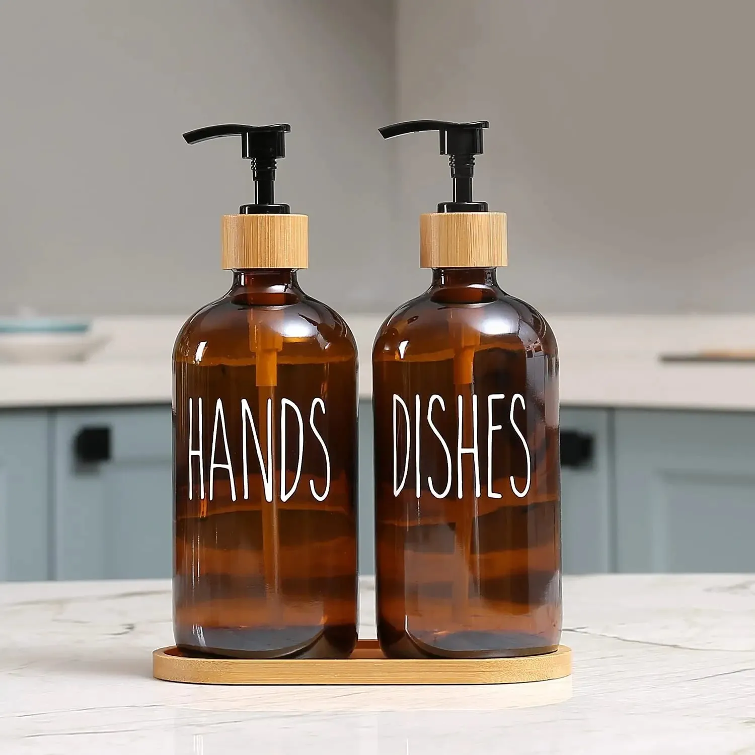 Glass Amber Soap Dispenser Bottles