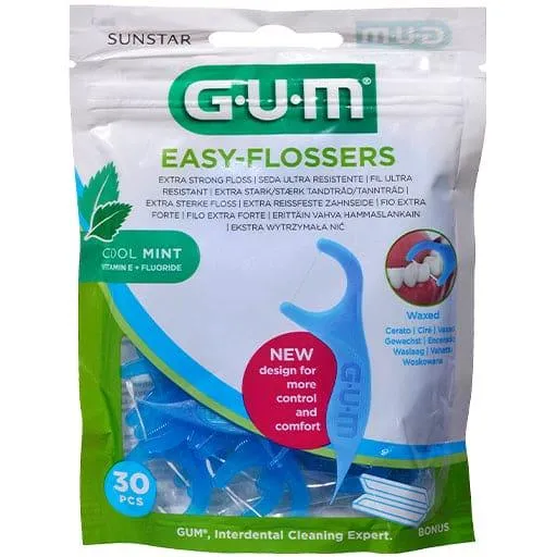 GUM Easy-Flossers waxed dental floss sticks   travel case