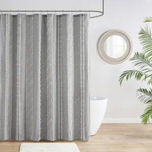 New - 72"x72" Kara Cotton Jacquard Shower Curtain Gray - Ink Ivy