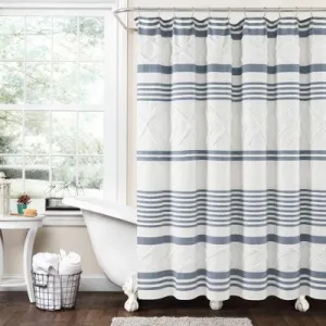 New - 72"x72" Urban Diamond Striped Woven Tufted Eco Friendly Recycled Cotton Shower Curtain Blue - Lush Décor