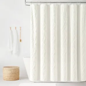 New - Lush Décor Jacquard Wave Shower Curtain Soft White: Polyester, Buttonhole Top, Machine Washable