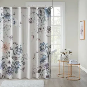 New - Maddy Printed Cotton Shower Curtain Blue - Madison Park