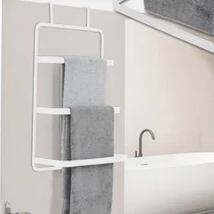 Over Door Metal Towel Rack With 3 Bars - White