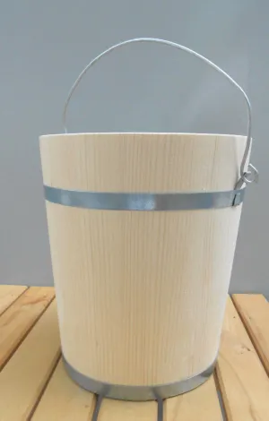 Solid Wood Bucket Pail Wooden Firkin w/ Metal Bands 6 Liter 1.6 Gallon