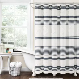 Urban Diamond Stripe Woven Tufted Recycled Cotton Blend Shower Curtain