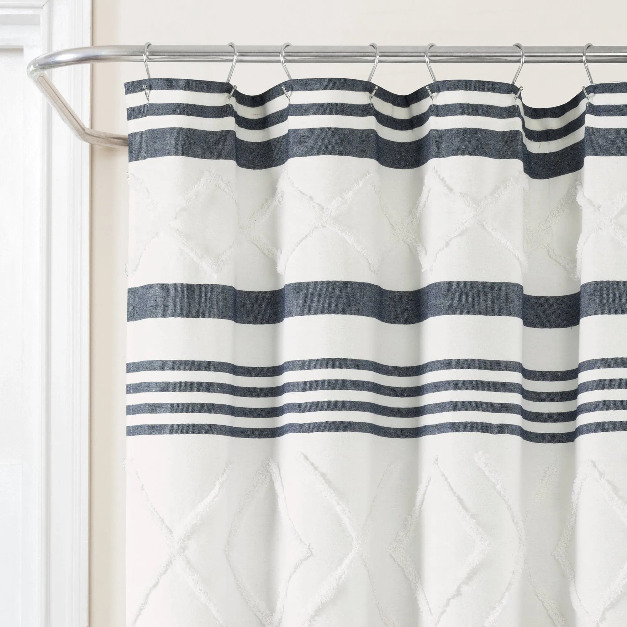 Urban Diamond Stripe Woven Tufted Recycled Cotton Blend Shower Curtain