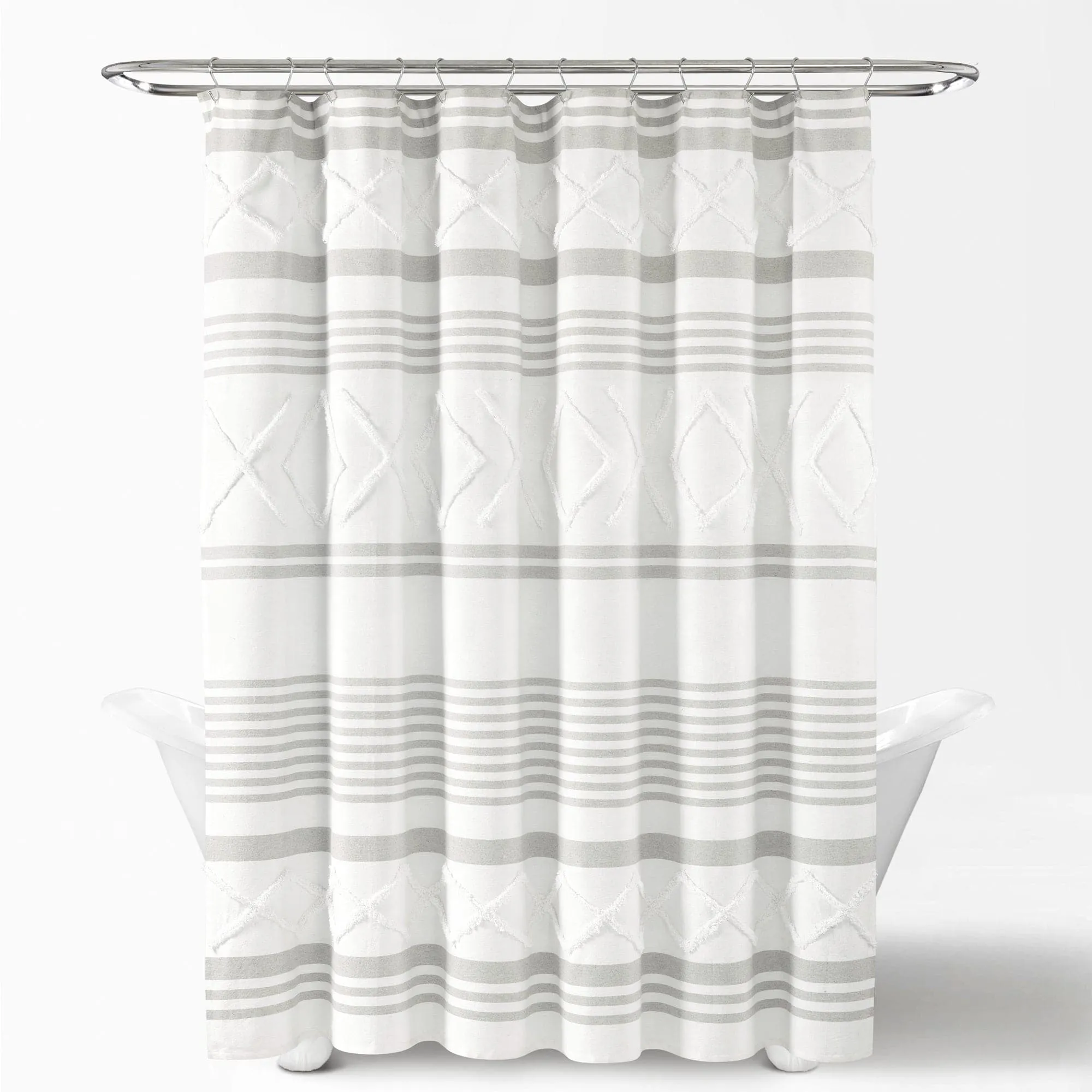 Urban Diamond Stripe Woven Tufted Recycled Cotton Blend Shower Curtain