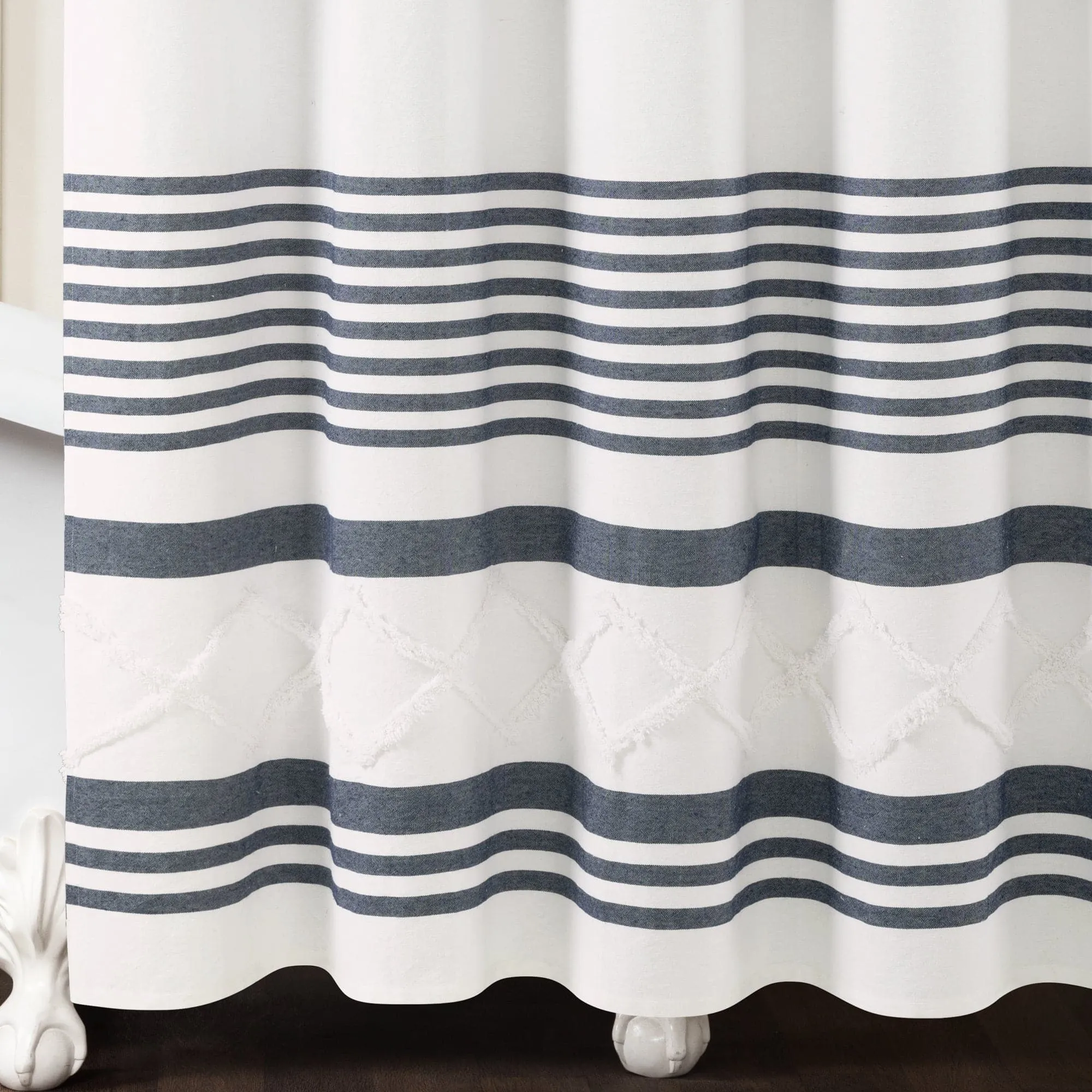 Urban Diamond Stripe Woven Tufted Recycled Cotton Blend Shower Curtain