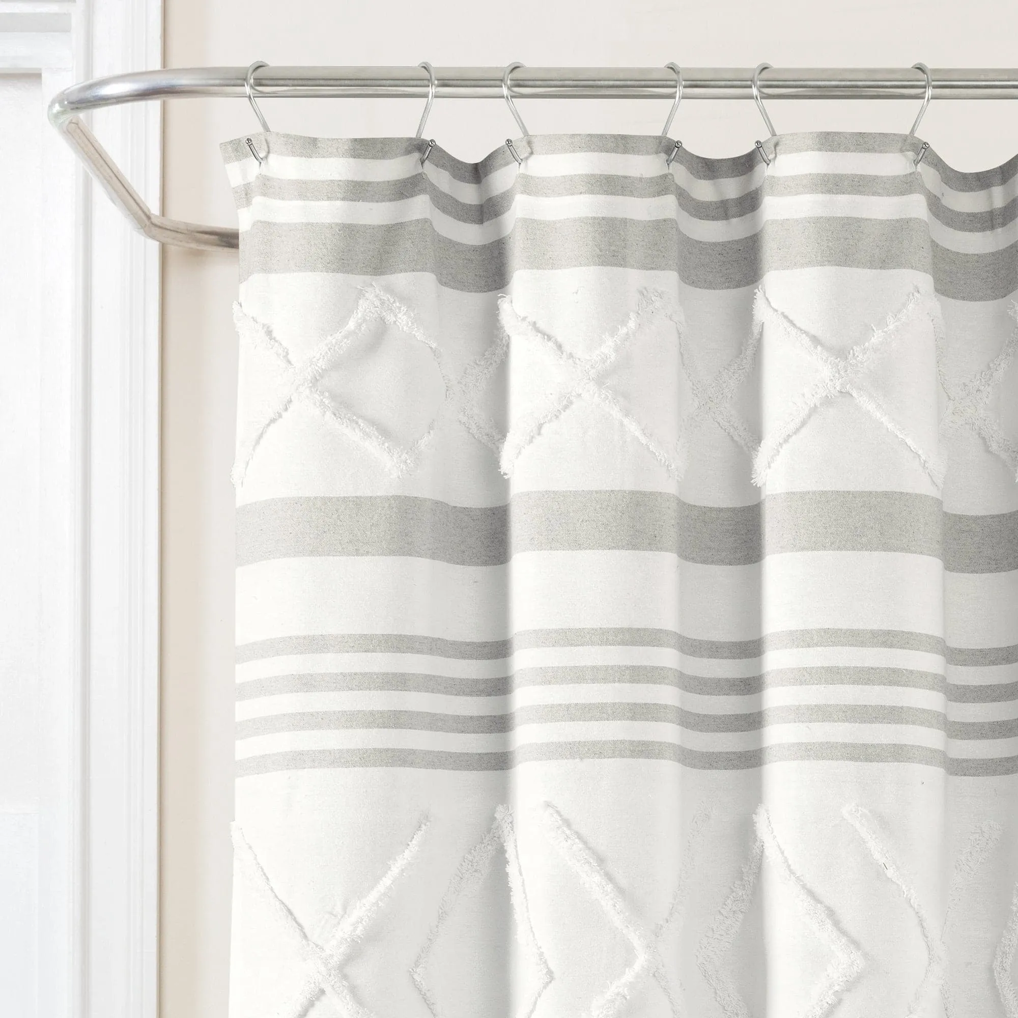 Urban Diamond Stripe Woven Tufted Recycled Cotton Blend Shower Curtain