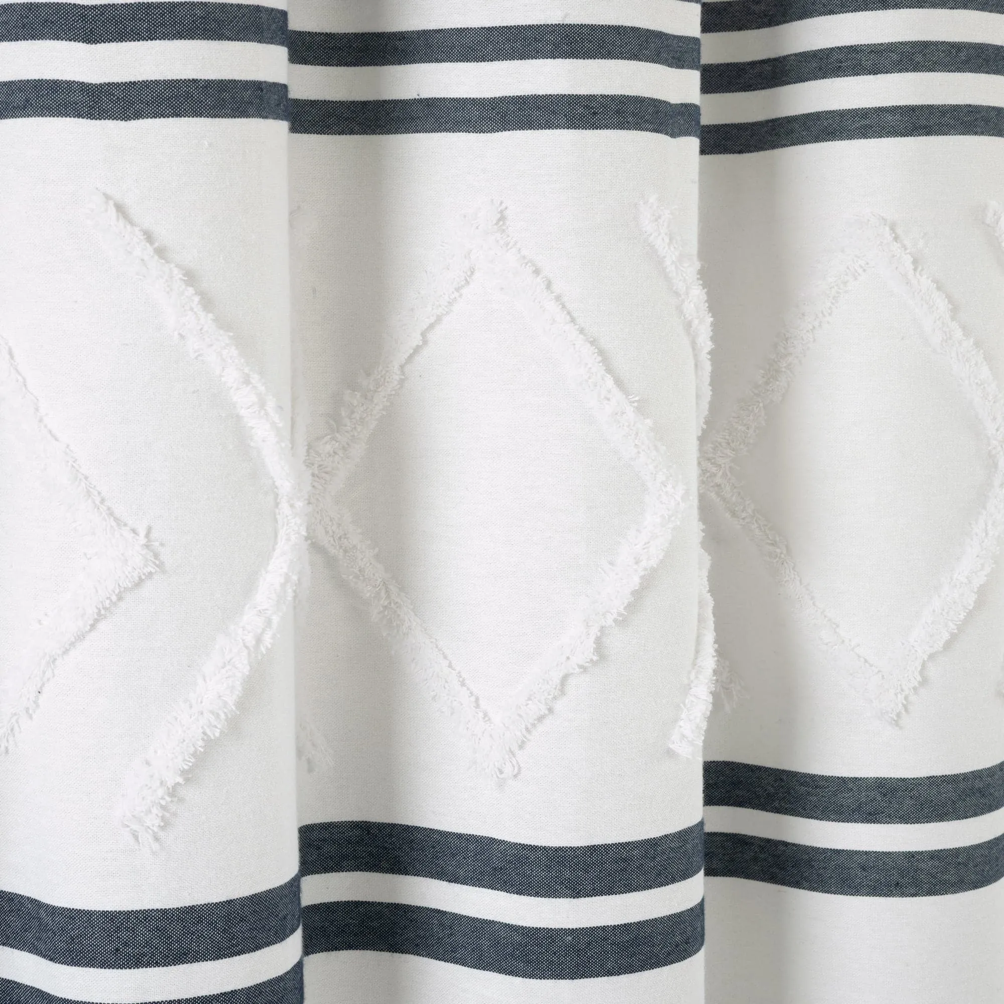 Urban Diamond Stripe Woven Tufted Recycled Cotton Blend Shower Curtain