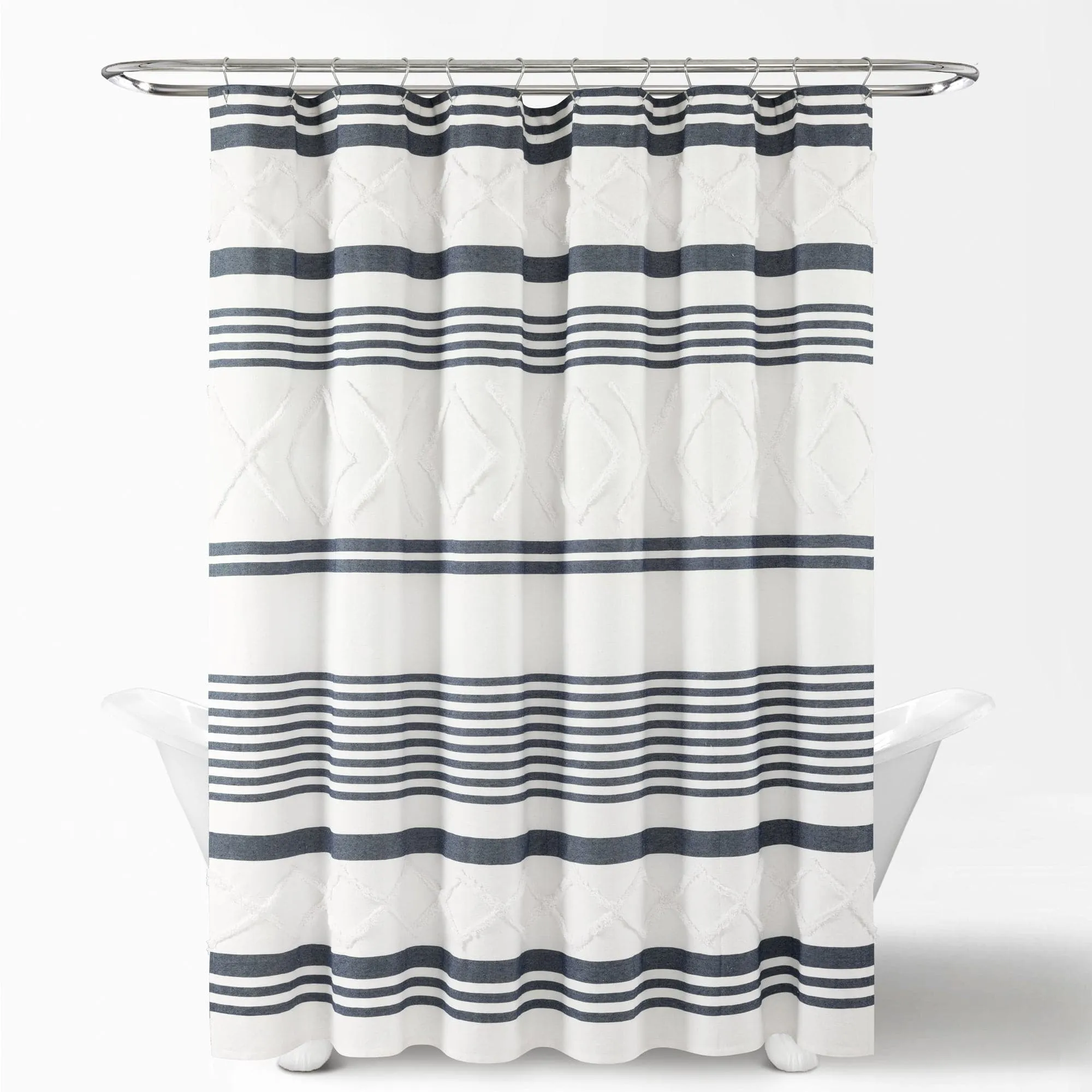 Urban Diamond Stripe Woven Tufted Recycled Cotton Blend Shower Curtain