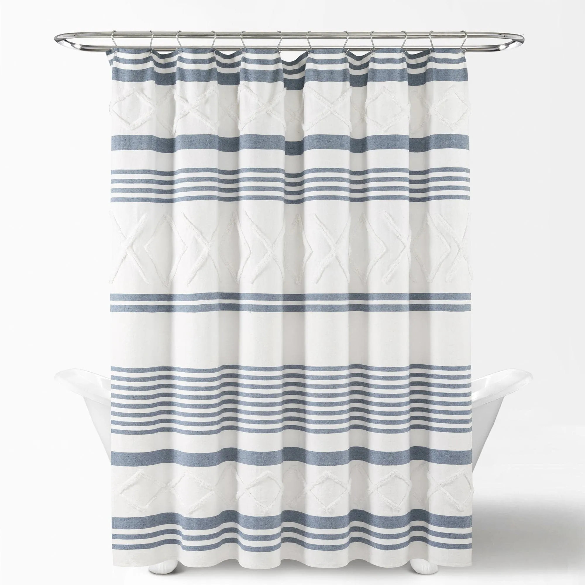 Urban Diamond Stripe Woven Tufted Recycled Cotton Blend Shower Curtain